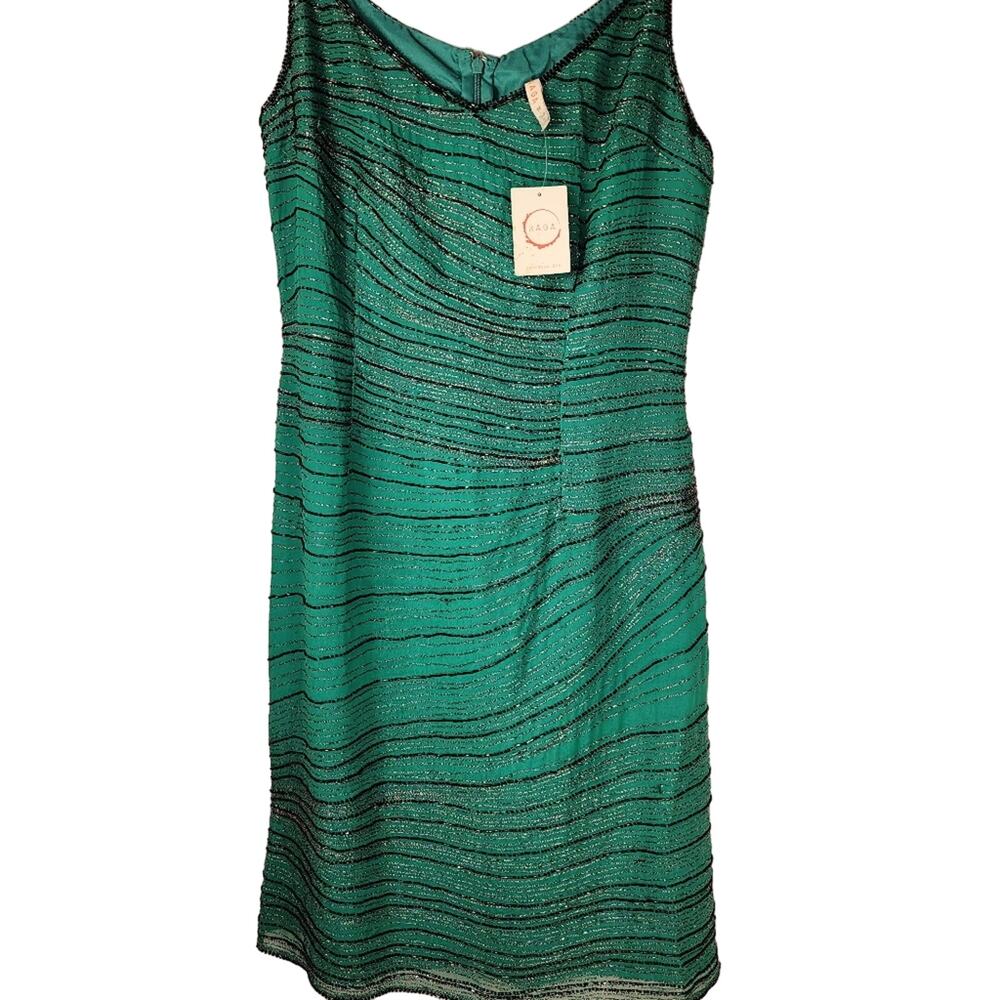 Anthropologie Raga Dress Womens M Silk Beaded Sleeveless Green Holiday New Years - Picture 6 of 12